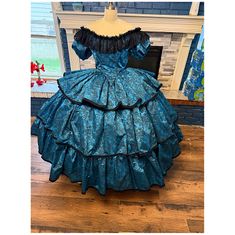 Dark Royal 3 tiered with Black Lace Print and Accents Civil War Ballgown 28