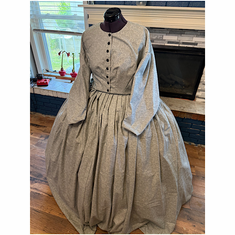 Gray Vine Print with Black Buttons Civil War Dress 48