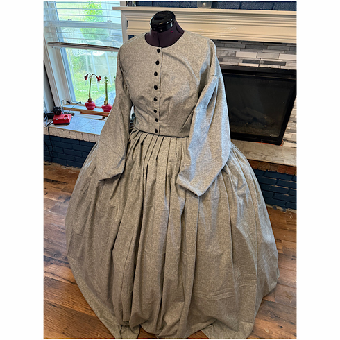 Gray Vine Print with Black Buttons Civil War Dress 58