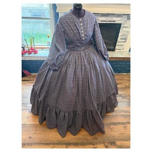 Gray with Winter White Plaid Lightweight Civil War Dress 38