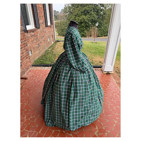 Green and Navy Plaid Civil War Simple Day Dress Camp Dress 38