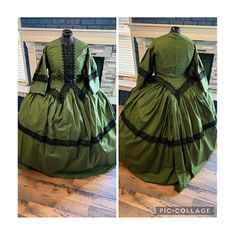 Green Historical Print with Black Civil Wat Better Day Dress 40