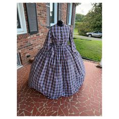 Green, White & Red Cotton Plaid Civil War Simple Day Dress 28