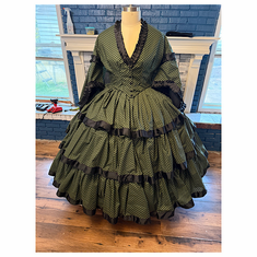 Green with Black 3 Tiered Flounced Civil War Better Day Dress 38