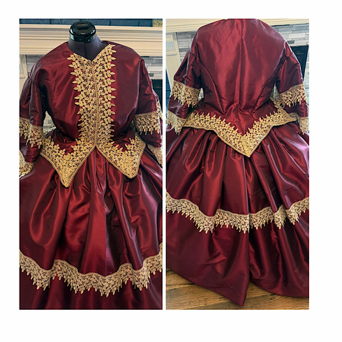Maroon Taffeta wing Venice lace Civil War Better Day Dress 36