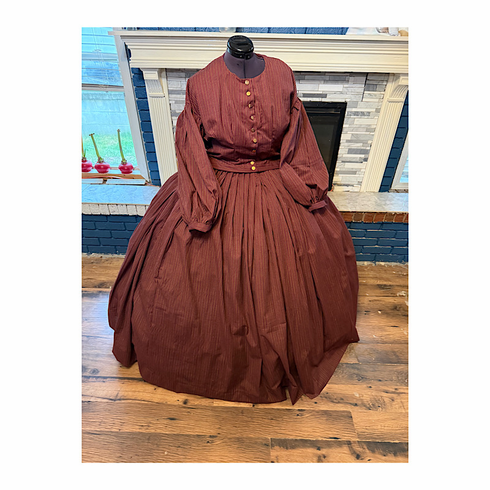 Maroon with Gold Stripe Summerweight Civil War Dress 52