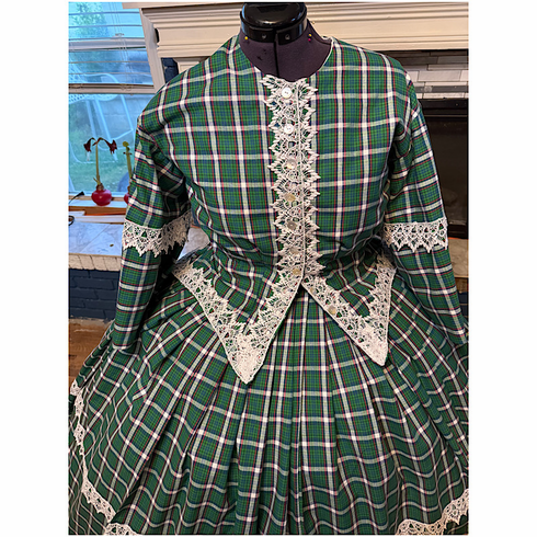 Navy, Green, with White Plaid Civil War Day Dress 32