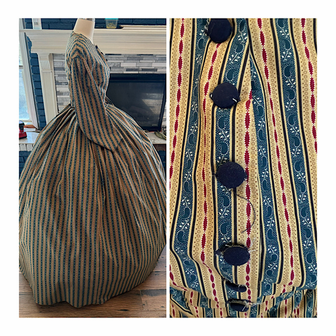 Navy & Tan Stripe with a touch of burgundy Civil War Dress 28