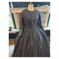 navy with antique print civil war simple day dress or camp 52