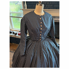 Navy with Antique Print Civil War Simple Day Dress or Camp 56