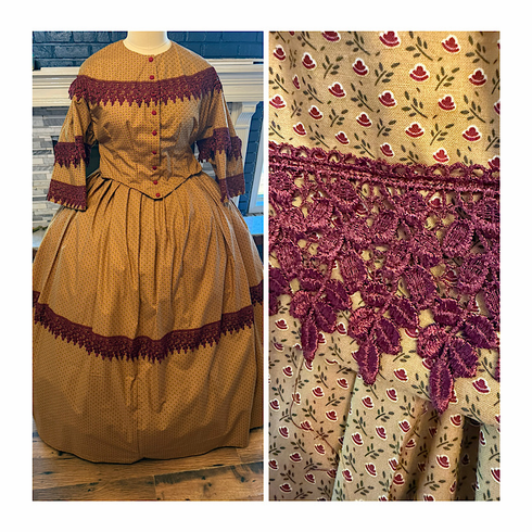 Old Gold Reproduction with Burgundy Civil War Dress 46