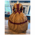 Old Gold with Burgundy Venice Lace Civil War Day Dress 32