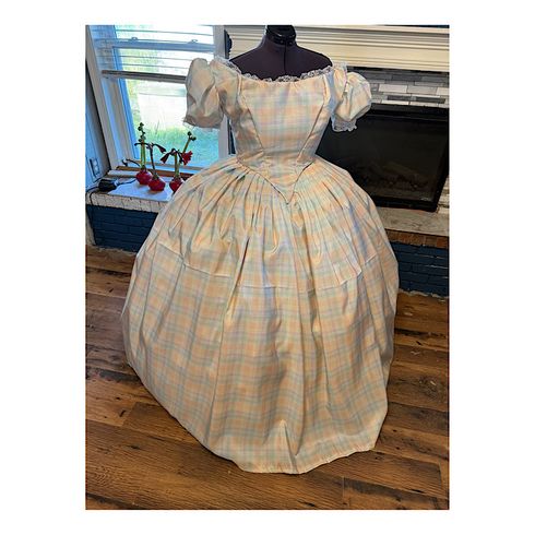 Pastel Plaid Taffeta Civil War Ballgown 40