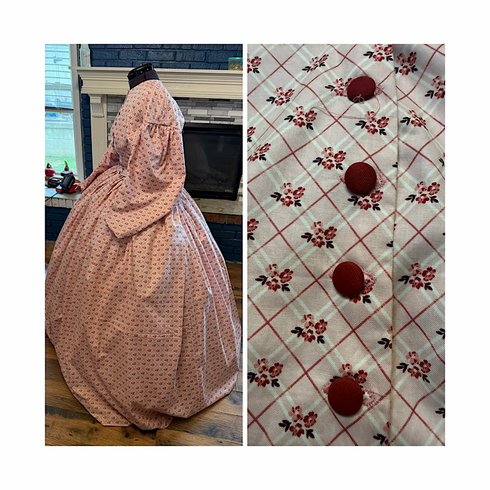 Pink Diamond Plaid Floral Civil War Simple Day Dress Camp Dress 46