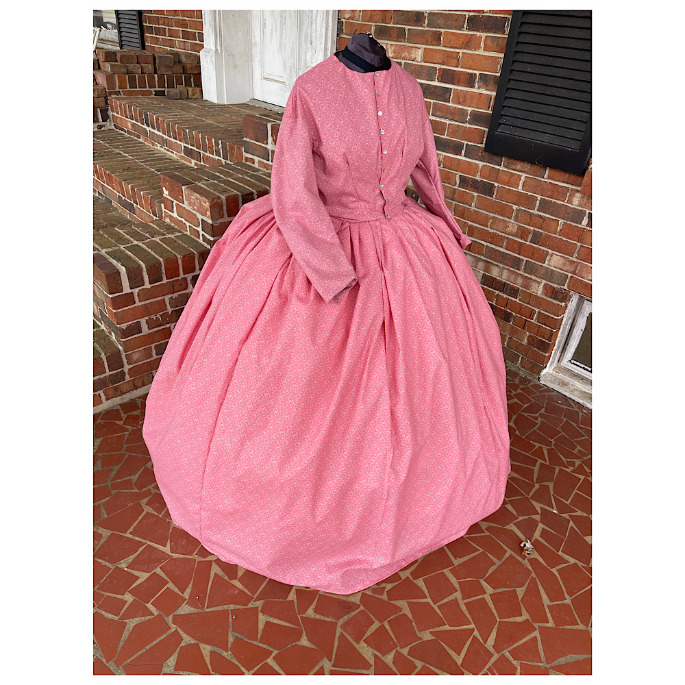 Pink Floral Scroll Cotton Civil War Simple Day Dress/Camp Dress34