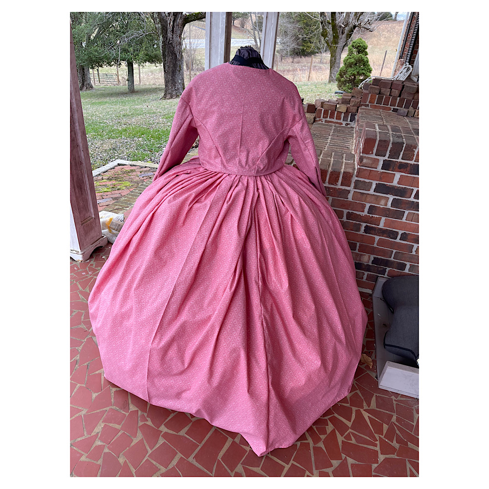 Pink Floral Scroll Cotton Civil War Simple Day Dress/Camp Dress34