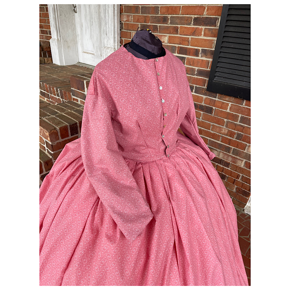 Pink Floral Scroll Cotton Civil War Simple Day Dress/Camp Dress34