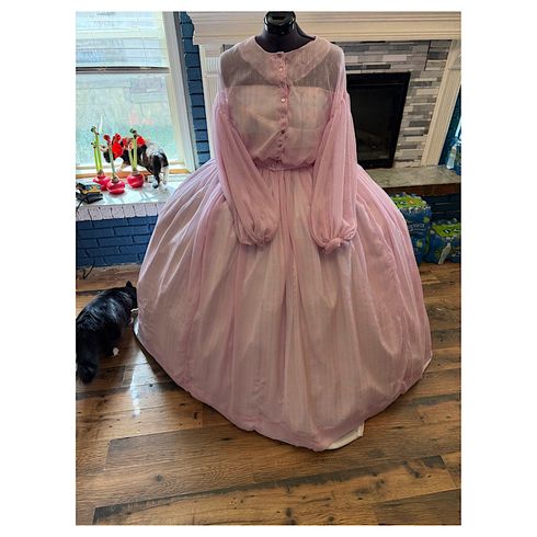Pink Striped Silk Chiffon Civil War Day Dress 44