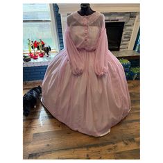 Pink Striped Silk Chiffon Civil War Day Dress 44