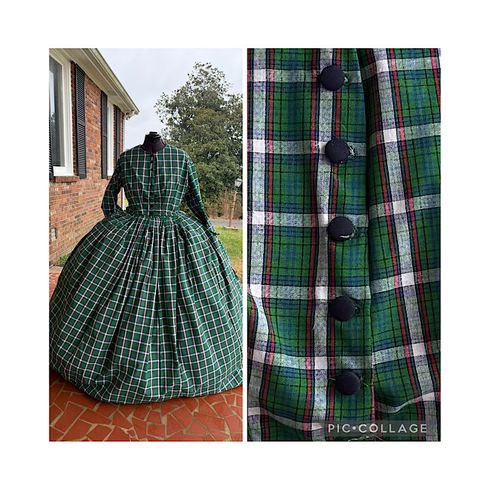 Plus Size Green and Navy Plaid Civil Wat Simple Day Dress Camp Dress