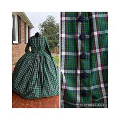 Plus Size Green and Navy Plaid Civil Wat Simple Day Dress Camp Dress