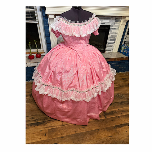 Plus Size Pink Floral Civil War Ballgown jacquard Trim