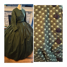 Rich Dark Green Reproduction Civil War Simple Day Dress Camp Dress 30