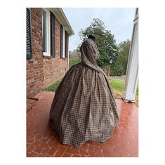 Shades of Brown plaid Civil War Simple Day Dress Camp Dress 42
