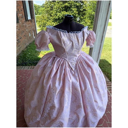 Simply Elegant Blush Velvet Flocked Taffeta Civil War Ballgown 24