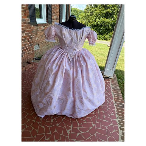 Simply Elegant Blush Velvet Flocked Taffeta Civil War Ballgown 42