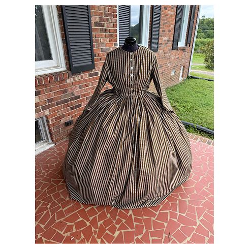 Taupe Brown Stripe Civil War Simple Day Dress/Camp Dress 26