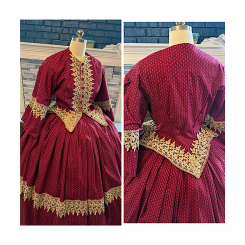 Wine Print with wheat Venice Lavender Civil War Better Day Dress 54