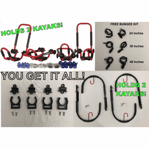 Fire Engine Red<br>Folding J-style Kayak Rack Roof Top and Wall Carrier Bundle<br><br>80% OFF