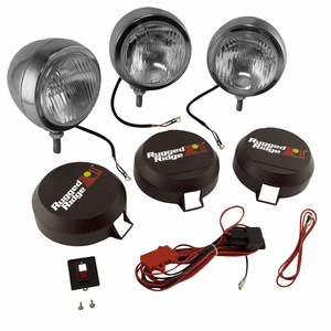 OMIX [ 1520662 ] HID Off-Road lights 5 round, 3 light kit w/ wiring harness, stainless