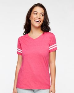 3537 Women's Football V-Neck Fine Jersey Tee