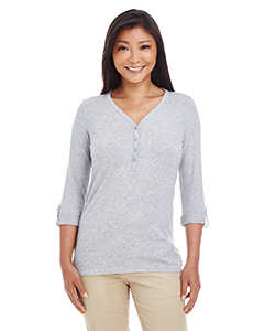 Devon & Jones Ladies' Perfect Fit Y-Placket Convertible Sleeve Knit Top. DP186W