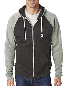 J America Adult Triblend Colorblock Full-Zip Fleece Hood. JA8874