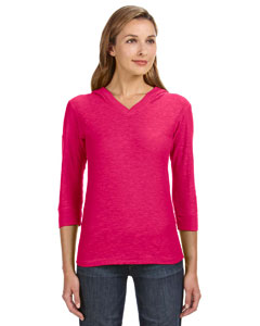 J America Ladies' 3/4-Sleeve Hooded Slub T-Shirt. JA8153