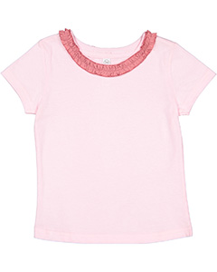 Rabbit Skins Toddler Girl's Ruffle Neck Fine Jersey T-Shirt. RS3329
