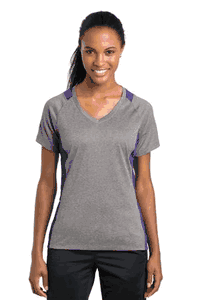 Sport-Tek® Ladies Heather Colorblock Contender V-Neck Tee. LST361