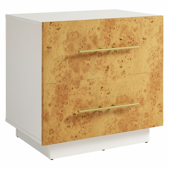 Abel 2-Drawer Burl Wood Nightstand in White Bleached Burl
