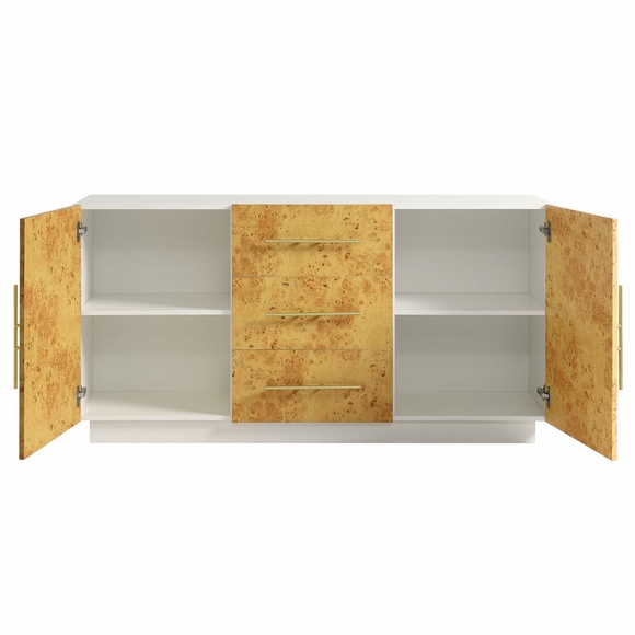 Abel 59 Inch Burl Wood Sideboard Buffet TV Stand in White Bleached Burl