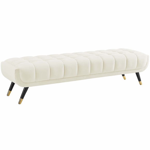 Adept Upholstered Velvet Bench in Ivory
