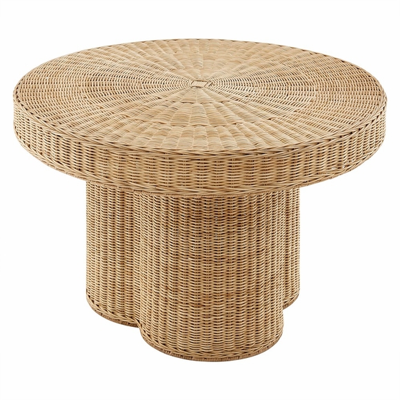 Ainsley 32 Inch Round Natural Rattan Coffee Table in Natural