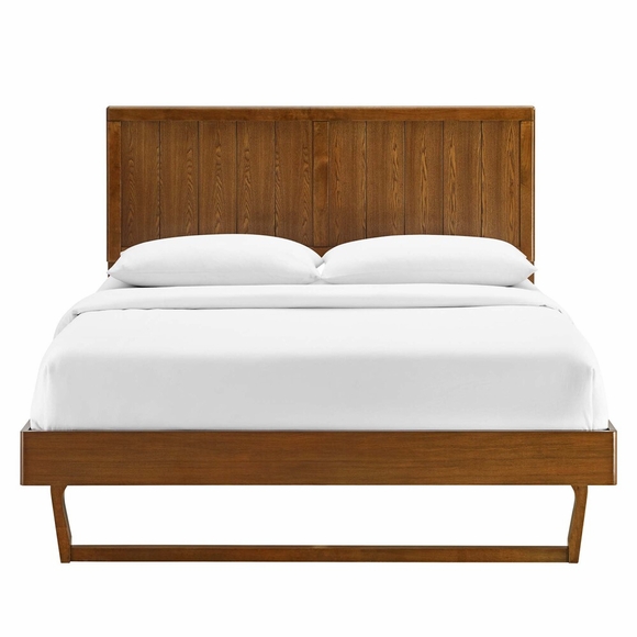 Alana Queen Wood Platform Bed With Angular Frame in Walnut