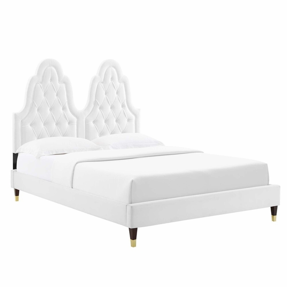 Alexandria Tufted Performance Velvet King Platform Bed in White