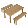 Alvia 3-Piece Oak Wood Dining Table and Benches Set
