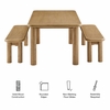 Alvia 3-Piece Oak Wood Dining Table and Benches Set