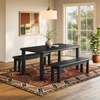 Alvia 3-Piece Oak Wood Dining Table and Benches Set