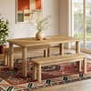 Alvia 3-Piece Oak Wood Dining Table and Benches Set